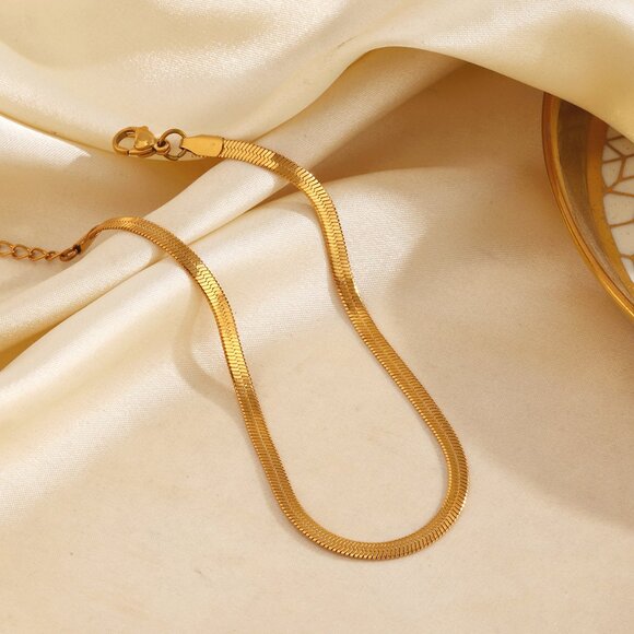 3/$35 18K Gold Plated Snake Chain Anklet Bracelet Herringbone Flat Ankle Chain - Picture 5 of 8